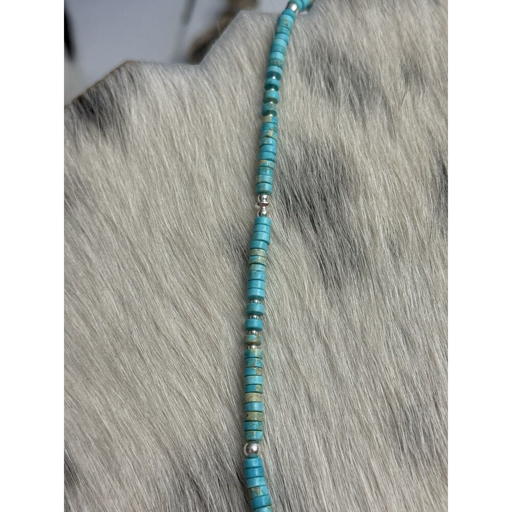 Native American Sterling Silver Navajo Pearl Blue Sea Jasper HEISHI Necklace 18” - Picture 5 of 12